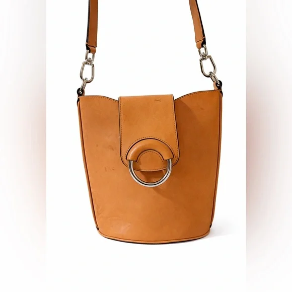 Banana Republic Italian Vachetta 100% Leather Bucket Bag Natural Tan Silver Ring - Picture 11 of 11